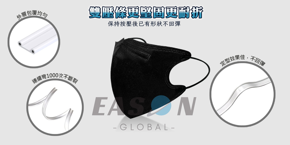 雙壓條鼻樑線密合度高,好塑型,完美貼合臉型,定型效果好,可任意彎曲 一申全球 Eason Global